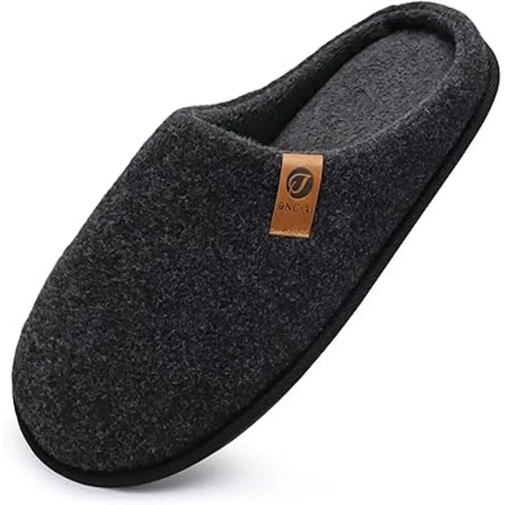 Oncai Men Size 11 Gray Soft Cotton Blend Memory Foam Slide On Mule Slipper Shoes